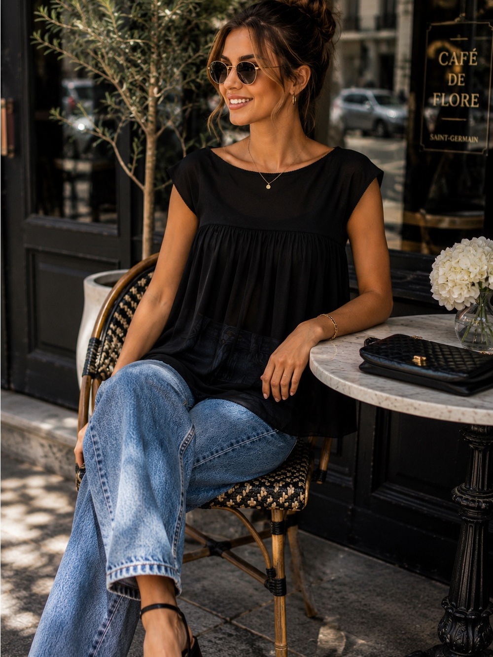 $278 VINCE Semi Sheer Sleeveless Black Blouse Tank Top Boho Gauzy Stretch Silk M